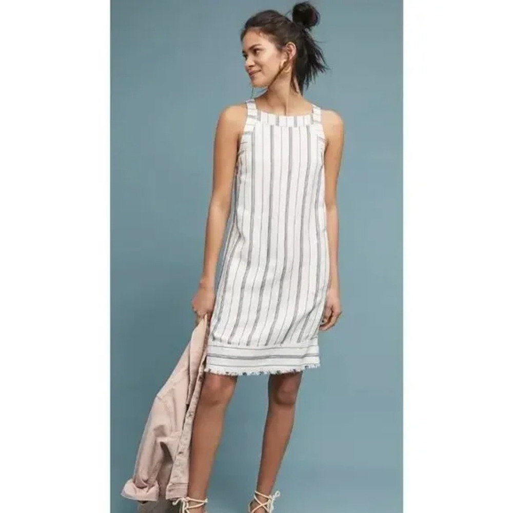 Anthropologie Akemi + Kin Claudia Striped Linen Blend Shift Dress Pockets Size 2